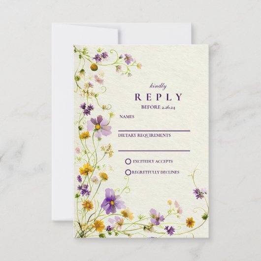 Wildflower Meadow Bruiloft RSVP Kaartje (Voorkant)