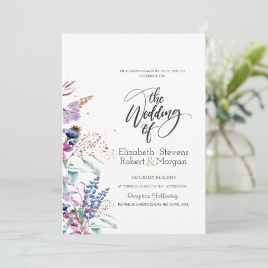 Wildflower Meadow bruiloft uitnodiging (Staand voorkant)