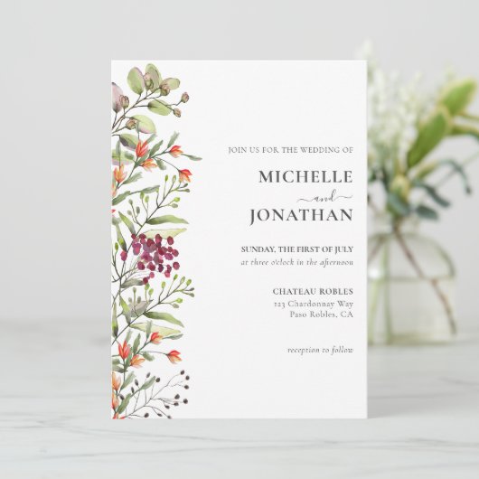 Wildflower Meadow bruiloft uitnodiging (Staand voorkant)