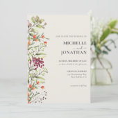 Wildflower Meadow bruiloft uitnodiging - Ecru (Staand voorkant)