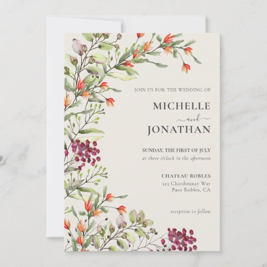 Wildflower Meadow bruiloft uitnodiging - Ecru (Voorkant)