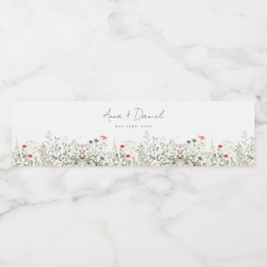 Wildflower Meadow Bruiloft Waterfles Etiket (Enkel label)