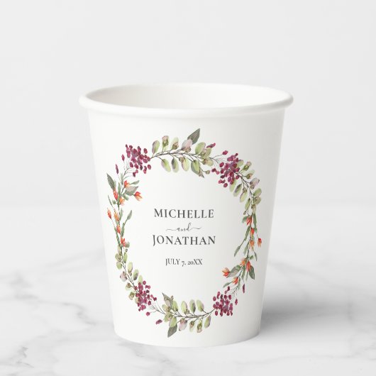 Wildflower Meadow Bruiloft Wit Papieren Bekers (Voorkant)