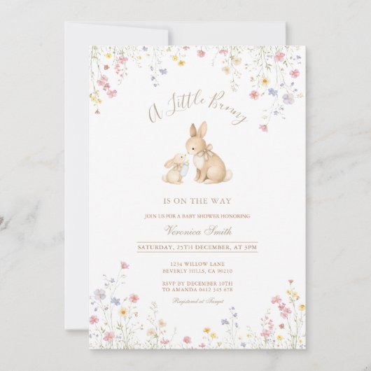 Wildflower Meadow Bunny Baby Shower Kaart (Voorkant)