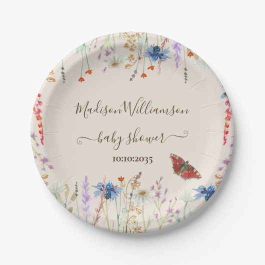 Wildflower Meadow Butterfly Baby shower Papieren Bordje (Voorkant)