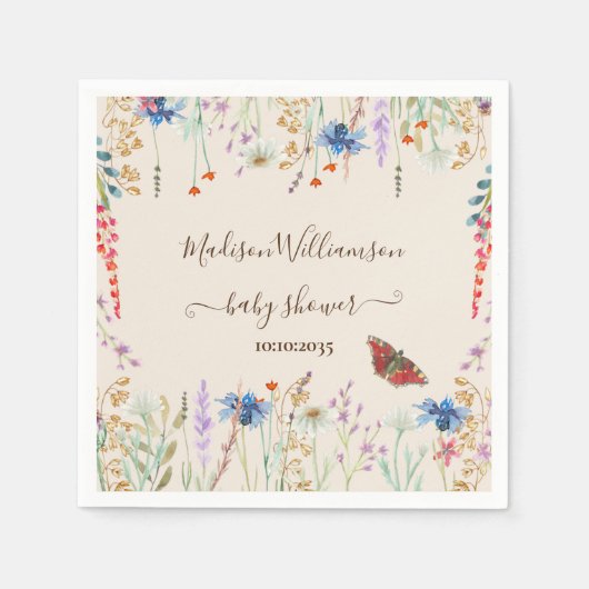 Wildflower Meadow Butterfly Baby shower Servet (Voorkant)