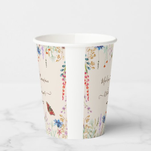 Wildflower Meadow Butterfly Vrijgezellenfeest Papieren Bekers (Links)