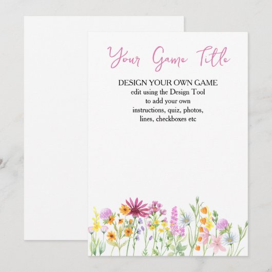 Wildflower Meadow Custom Baby shower Game Kaart (Voorkant / Achterkant)