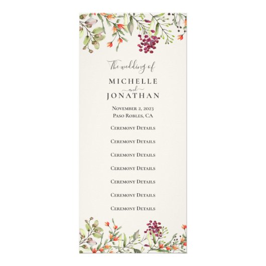 Wildflower Meadow Ecru Trouwprogramma Reclamekaart (Voorkant)