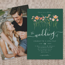 Wildflower Meadow Elegant Script Foto Donkergroen Kaart