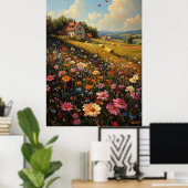 Wildflower Meadow en Cottage Impressionistische st Poster (Thuiskantoor)