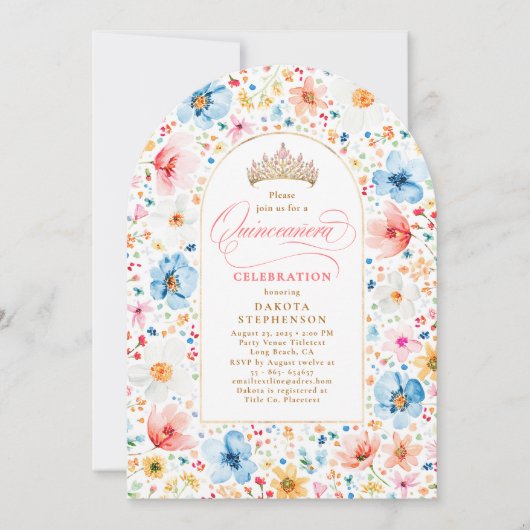 Wildflower Meadow Floral Garden Quinceanera Foto Kaart (Voorkant)