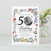 Wildflower Meadow Foto 50ste verjaardagsfeest Kaart (Staand voorkant)