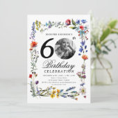 Wildflower Meadow Foto 60ste Verjaardagsfeest Kaart (Staand voorkant)