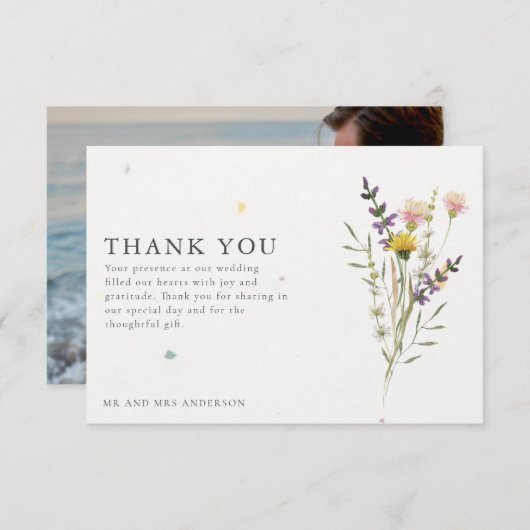 Wildflower Meadow Foto Bruiloft Dank u Bedankkaart (Voorkant / Achterkant)