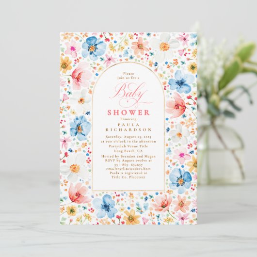 Wildflower Meadow Garden Floral Boho Baby shower Kaart (Staand voorkant)