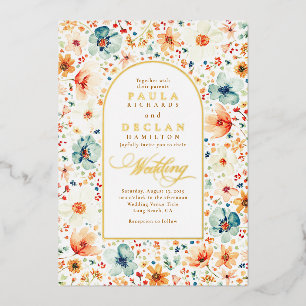 Wildflower Meadow Garden Floral Boho Fall Wedding Folie Uitnodiging