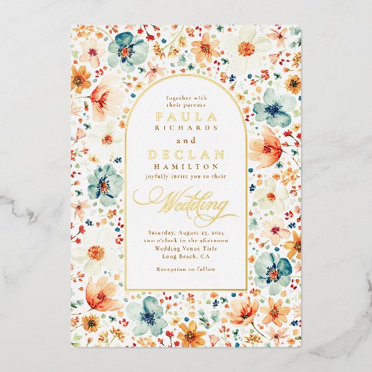 Wildflower Meadow Garden Floral Boho Fall Wedding Folie Uitnodiging (Voorkant)