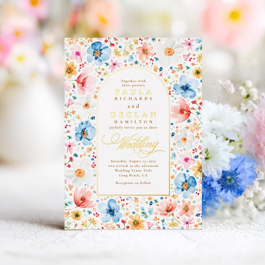 Wildflower Meadow Garden Floral Boho Wedding Folie Uitnodiging