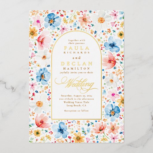 Wildflower Meadow Garden Floral Boho Wedding Folie Uitnodiging (Voorkant)