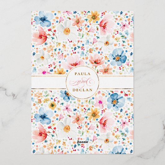 Wildflower Meadow Garden Floral Boho Wedding Folie Uitnodiging (Achterkant)