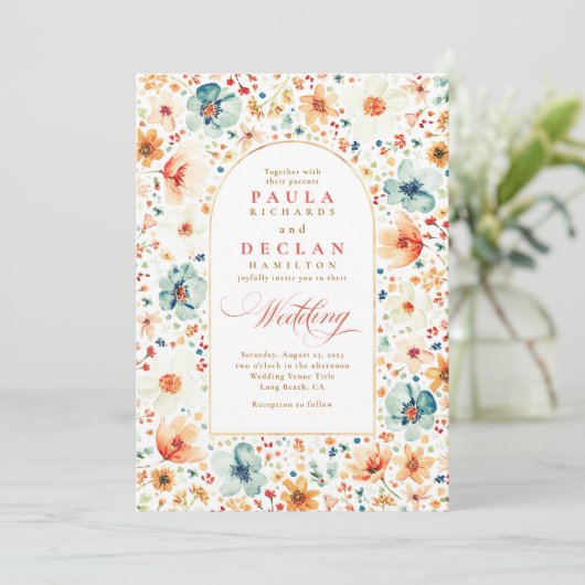 Wildflower Meadow Garden Floral Fall Wedding Kaart (Staand voorkant)