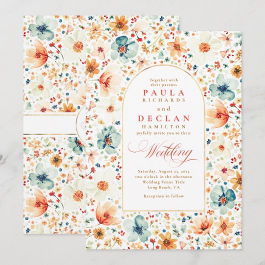 Wildflower Meadow Garden Floral Fall Wedding Kaart (Voorkant / Achterkant)