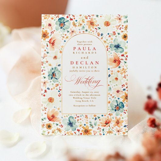 Wildflower Meadow Garden Floral Fall Wedding Kaart
