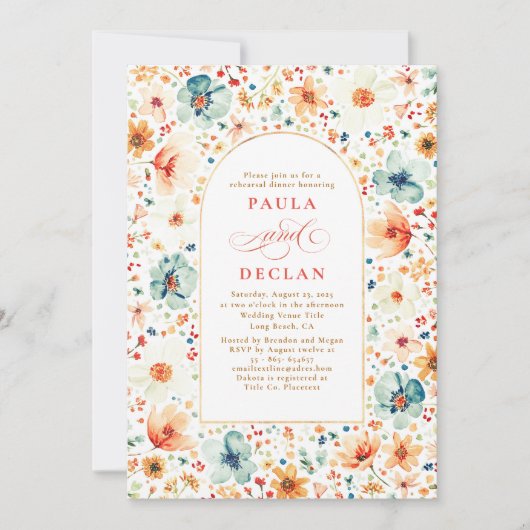 Wildflower Meadow Garden Floral Rehearsal Dinner Kaart (Voorkant)