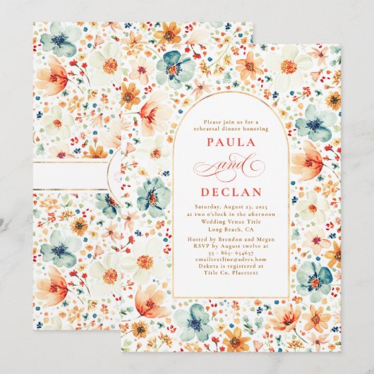 Wildflower Meadow Garden Floral Rehearsal Dinner Kaart (Voorkant / Achterkant)