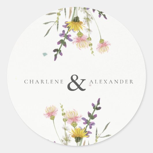 Wildflower Meadow Garden Wedding Ronde Sticker (Voorkant)