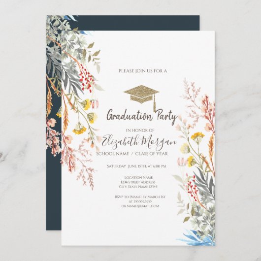 Wildflower Meadow Gedroogd Afstuderen Kaart (Voorkant / Achterkant)