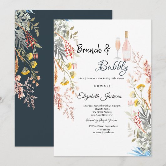 Wildflower Meadow Gedroogde Brunch & Bubbly Kaart (Voorkant / Achterkant)