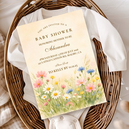 Wildflower Meadow Gold Baby Shower Kaart