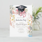 Wildflower Meadow Grad Cap Pink Bow Graduation Kaart (Staand voorkant)