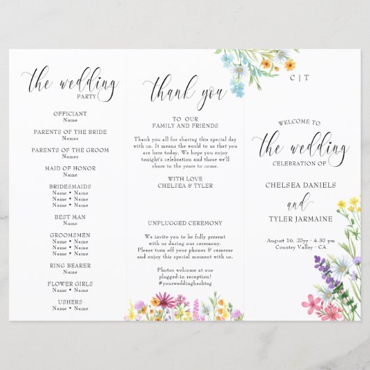 Wildflower Meadow Huwelijksceremonie Programma (Voorkant)
