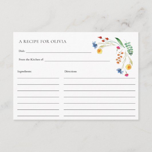 Wildflower Meadow Love in Bloom Recept Kaart (Voorkant)