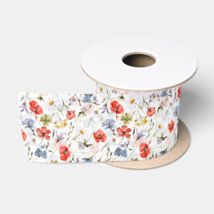WIldflower Meadow met papavers Satijnen Lint