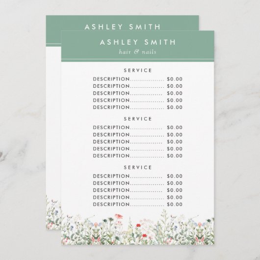 Wildflower Meadow Prijs Menu (Voorkant / Achterkant)