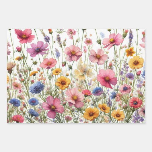Wildflower Meadow Roze, Rood, Geel, Paarse, Blauw Inpakpapier Vel (Voorkant 3)