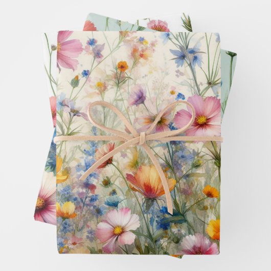 Wildflower Meadow Roze, Rood, Geel, Paarse, Blauw Inpakpapier Vel (In situ)