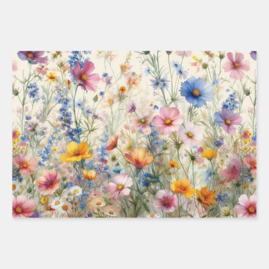 Wildflower Meadow Roze, Rood, Geel, Paarse, Blauw Inpakpapier Vel (Voorkant)