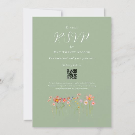 Wildflower Meadow Sage Green QR Code Wedding Kaart (Achterkant)