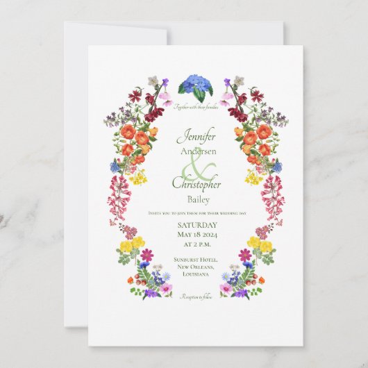 Wildflower Meadow Spring Bloemen Kleurrijke Bruilo Kaart (Voorkant)