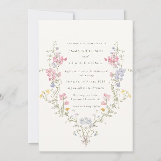 Wildflower Meadow Spring Summer Botanical Wedding Kaart (Voorkant)