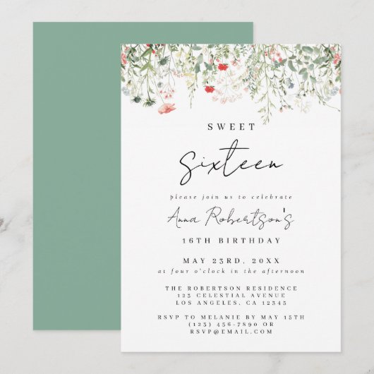 Wildflower Meadow Sweet 16 verjaardag Kaart (Voorkant / Achterkant)