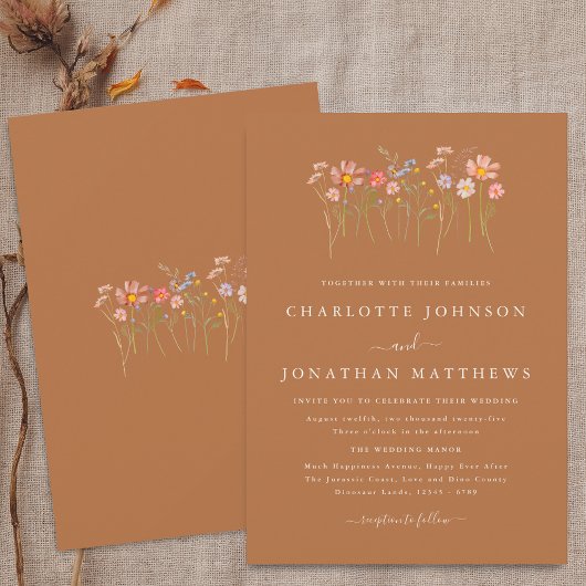 Wildflower Meadow Terracotta Sinaasappel Rust Wedd Kaart