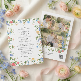 Wildflower Meadow Three Photo RSVP Wedding Kaart