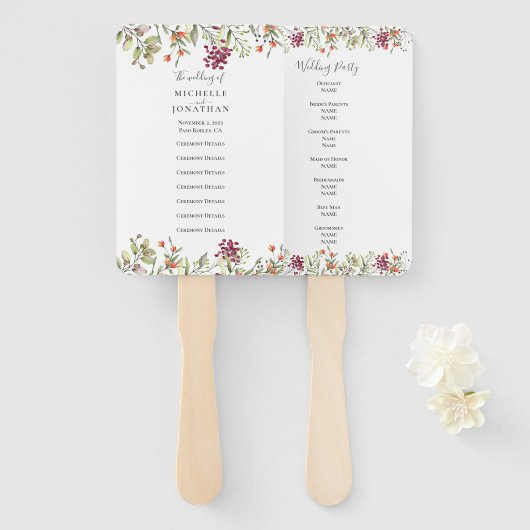 Wildflower Meadow Trouwprogramma Handwaaier (Voorkant en achterkant)