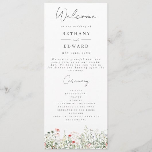 Wildflower Meadow Trouwprogramma Programmakaart (Voorkant)